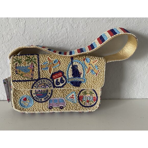 Handcrafted in India World Travel Route 66 Beaded Shoulder Bag Viral NEW - Picture 1 of 16